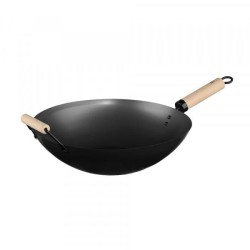 WOK AÇO 35CM C/CABO DE MADEIRA
